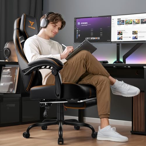 VITESSE Big and Tall Gaming Chair 400lb Weight Capacity with Footrest, Ergonomic Video Game Chair for Adults with Oversized Headrest and Lumbar Pillow, Computer Chair Gaming for Office (Black+Red)