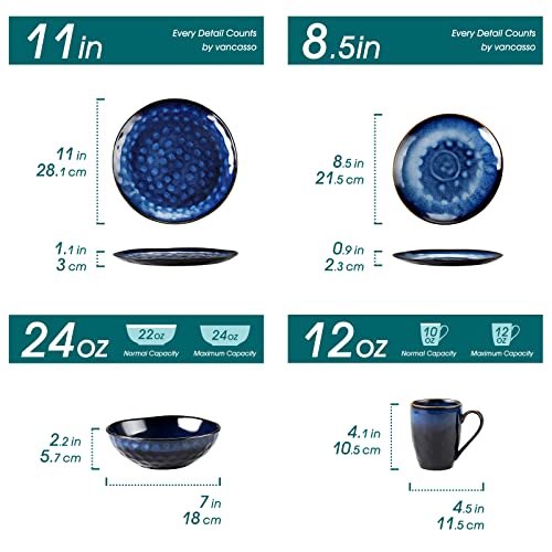 vancasso Starry 12 Pieces Dinnerware Set, Plates and Bowls Set for 4, Stoneware Plates Set, Dishwasher and Microwave Safe, Green