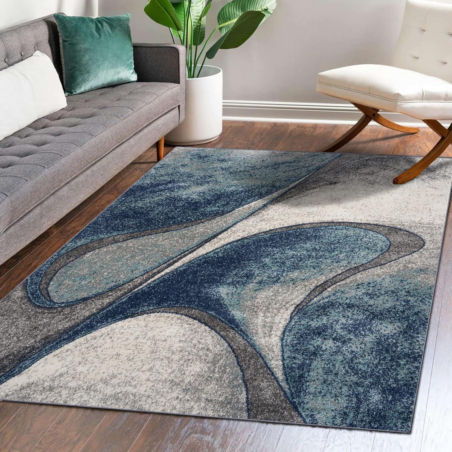 LUXE WEAVERS Spiral Abstract Blue 8x10 Area Rug