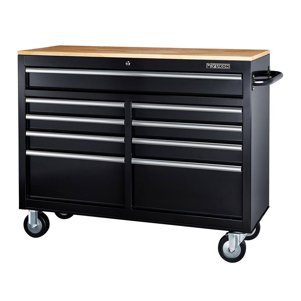 Yukon 46 in. 9-Drawer Mobile Storage Cabinet with Solid Wood Top, Black 56613