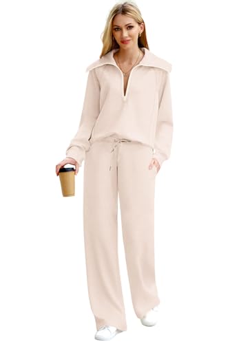 XIEERDUO Lounge Sets For Women 2024 Half Zip Sweatshirt And Wide Leg Sweatpant 2 Piece Outfits Sweatsuit Tracksuit