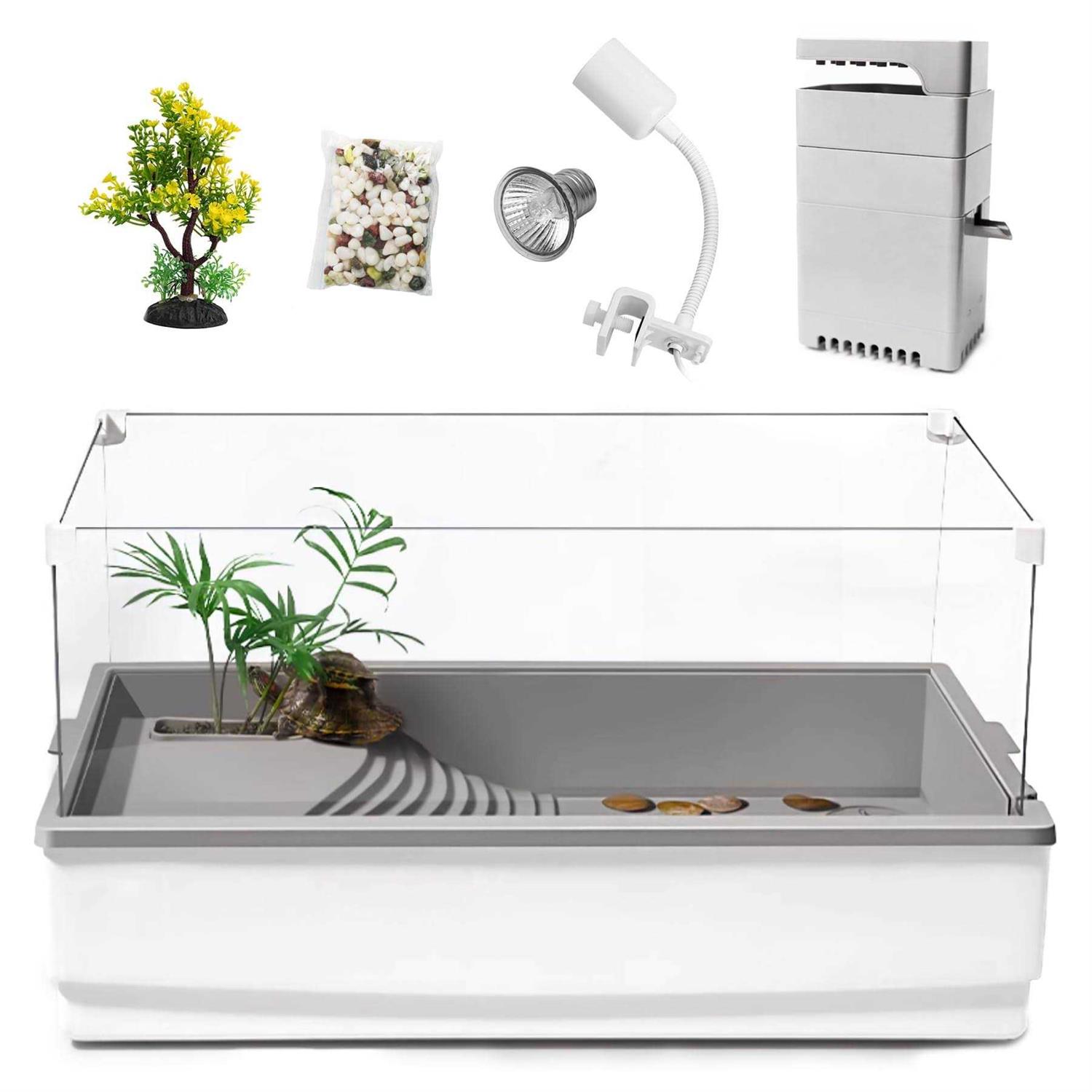 Turtle Tank Habitat Acrylic Aquatic Tortoise Aquarium Starter Kit with Multi-Function Area - Pet Supplies online store
