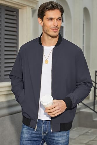 MAGCOMSEN Men's Bomber Jacket Lightweight Jacket Full Zip Light Windbreaker Casual Stylish Golf Jackets