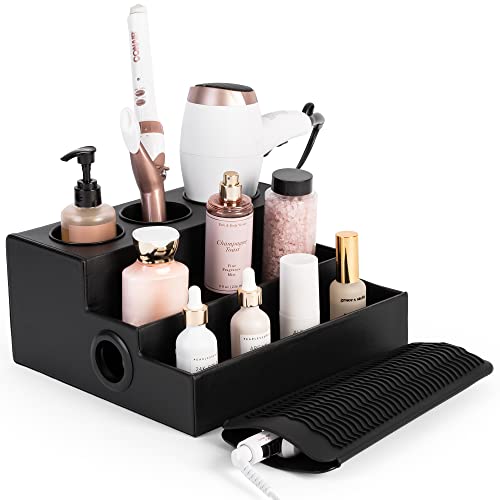 Houseables Hair Tool Organizer, Blow Dryer Holder, 12” x 10.5”, 3 Tier, Bonus Silicone Mat, Bathroom Countertop Storage for Brush Holders, Styling Product, Curling Iron, Vanity Accessories