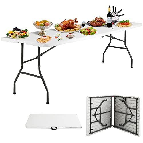 HKLGorg Folding Table 4 Ft Heavy Duty Fold Up Table Camping Working Table Indoor Outdoor Plastic Folding Table Utility Party Dining Table Easy to Assemble with Lock Function White