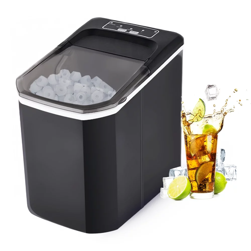 Walmeck Countertop Ice Maker, 10Cubes Ready in 6 Mins, 26lbs in 24Hrs, Self-Cleaning Ice Machine with Ice  and Basket, 2 Sizes of  Ice for Home Kitchen Office Bar Party