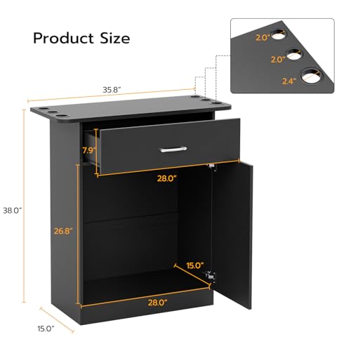 Wall Mount Salon Storage Station Barber Cabinet with Drawer and 2 doors, Hair Stylist Station with 6 Hair Dryer Holders, Beauty Styling Station Organizer Equipment(Black)