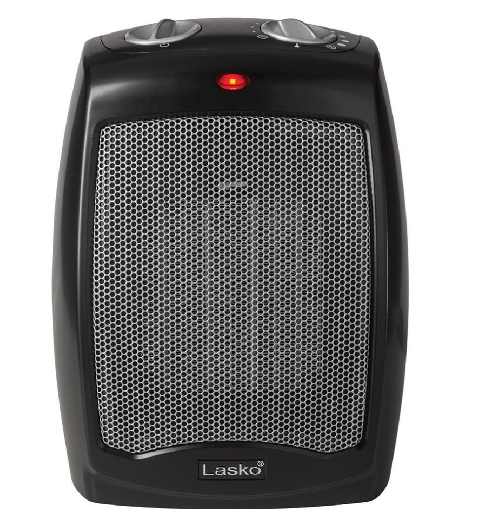 Lasko Ceramic Heater with Adjustable Thermostat Tabletop Or Under-Desk Black