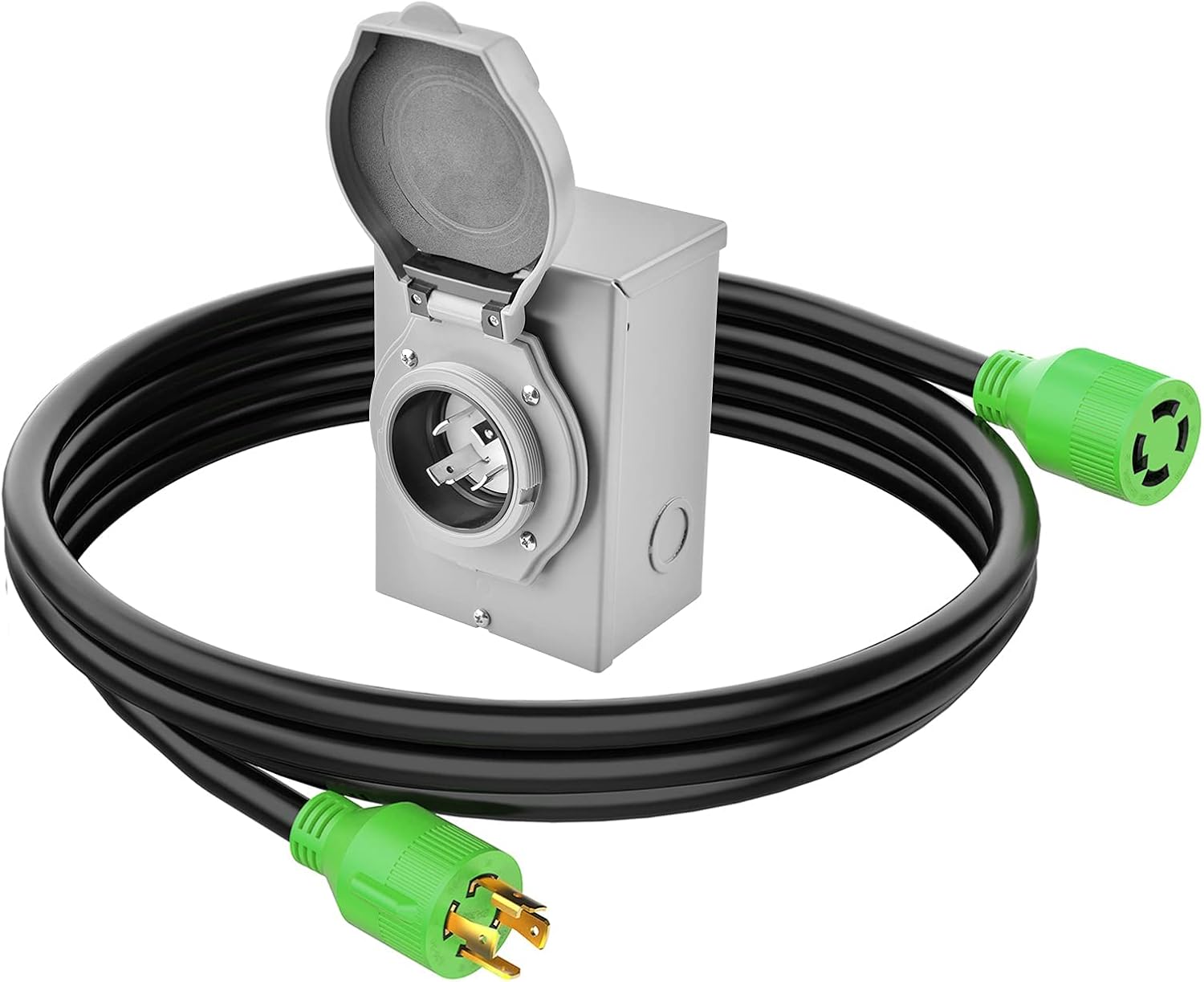 RVINGPRO 30 Amp Generator Cord 15FT and Generator Inlet Box Waterproof Combo Kit, NEMA L14-30 Generator Cord 30 Amp 4 Prong with Power Inlet Box, ETL Listed