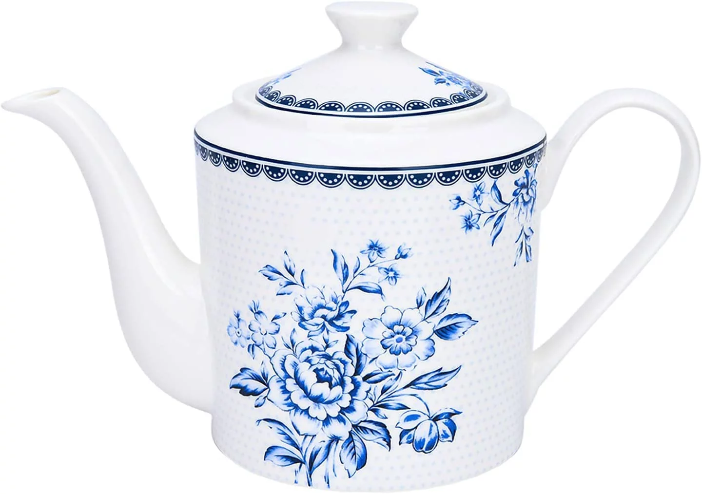 STP Porcelain J-217506 Teapot, Vintage Indigo, Bone China Porcelain, Floral Design, Kettle, Kitchen Tea Pot, 1.15-qt. (1.1 L)