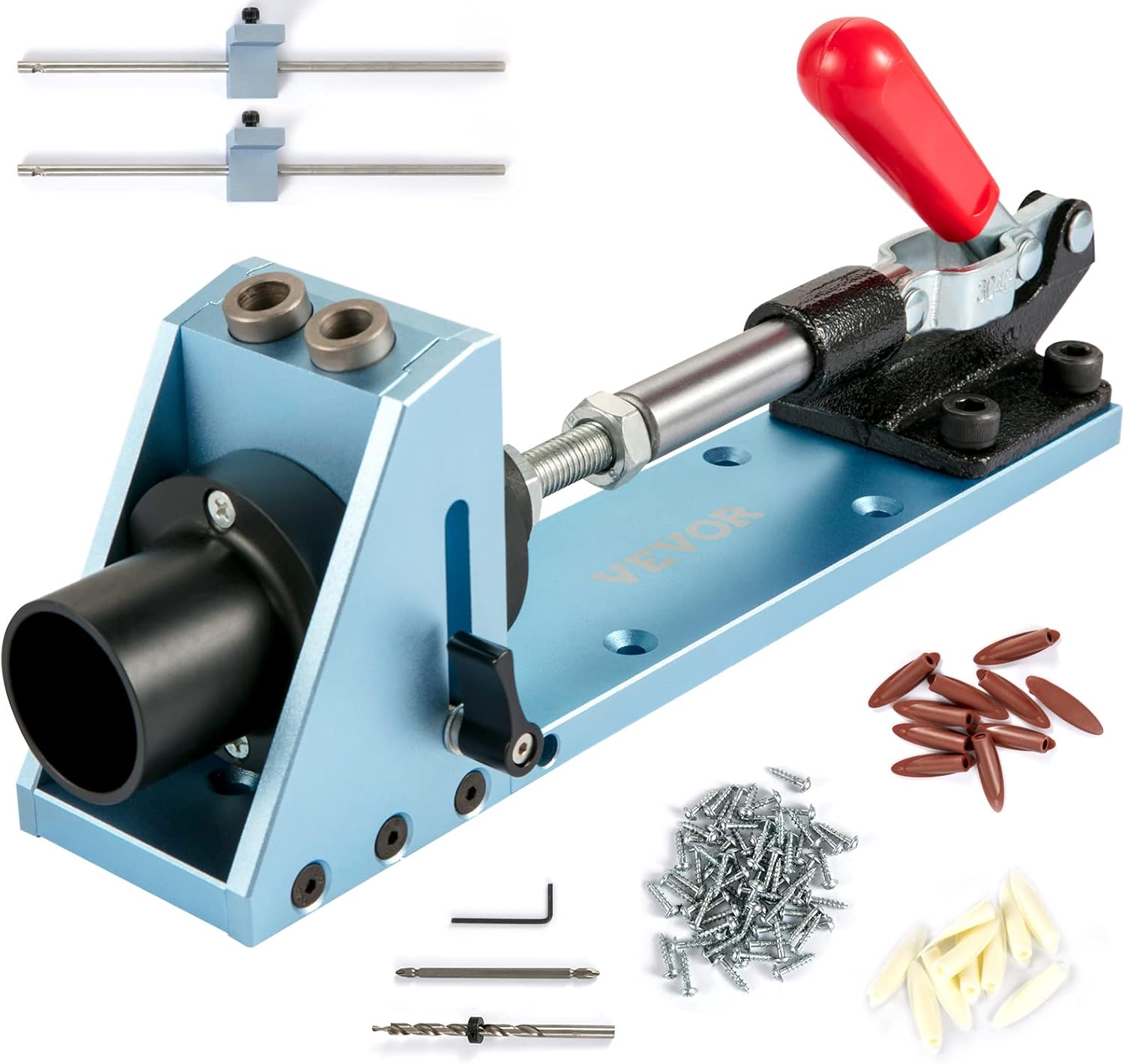 VEVOR Pocket Hole Jig Kit, Adjustable & Easy to Use Joinery Woodworking System, Aluminum Punch Locator, Wood Guides Joint Angle Tool w/Extension Rod Screws for DIY Carpentry Projects