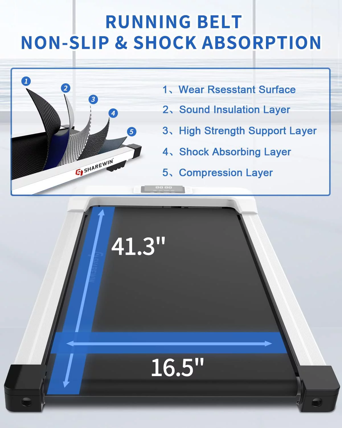 FreeLung Under Desk Treadmill Walking Pad Treadmill 300 lb Capacity Walking Exercise Machine with Remote Control and LED Display White