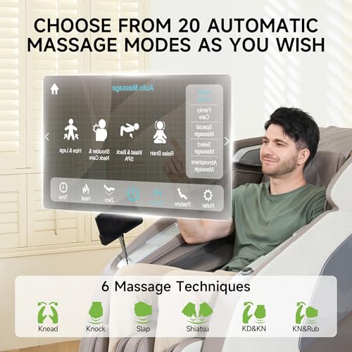 Real Relax 4D Massage Chair Full Body, Zero Gravity Recliner with Negative Ion Purification, Aromatherapy, 20 Auto Modes, Yoga Stretching, Touch Screen, Foot Rollers, Wireless Charger, PS5200 Brown