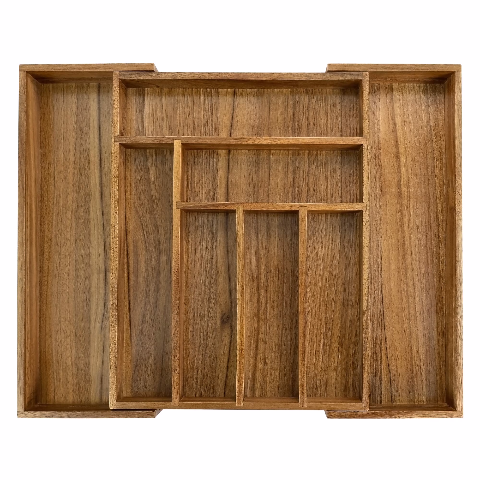 Acacia Cutlery Tray Organizer, Adjustable Kitchen Drawer Divider for Flatware, 8 Compartment Utensil Holder, Fits Standard Drawers, Multipurpose Storage, Brown