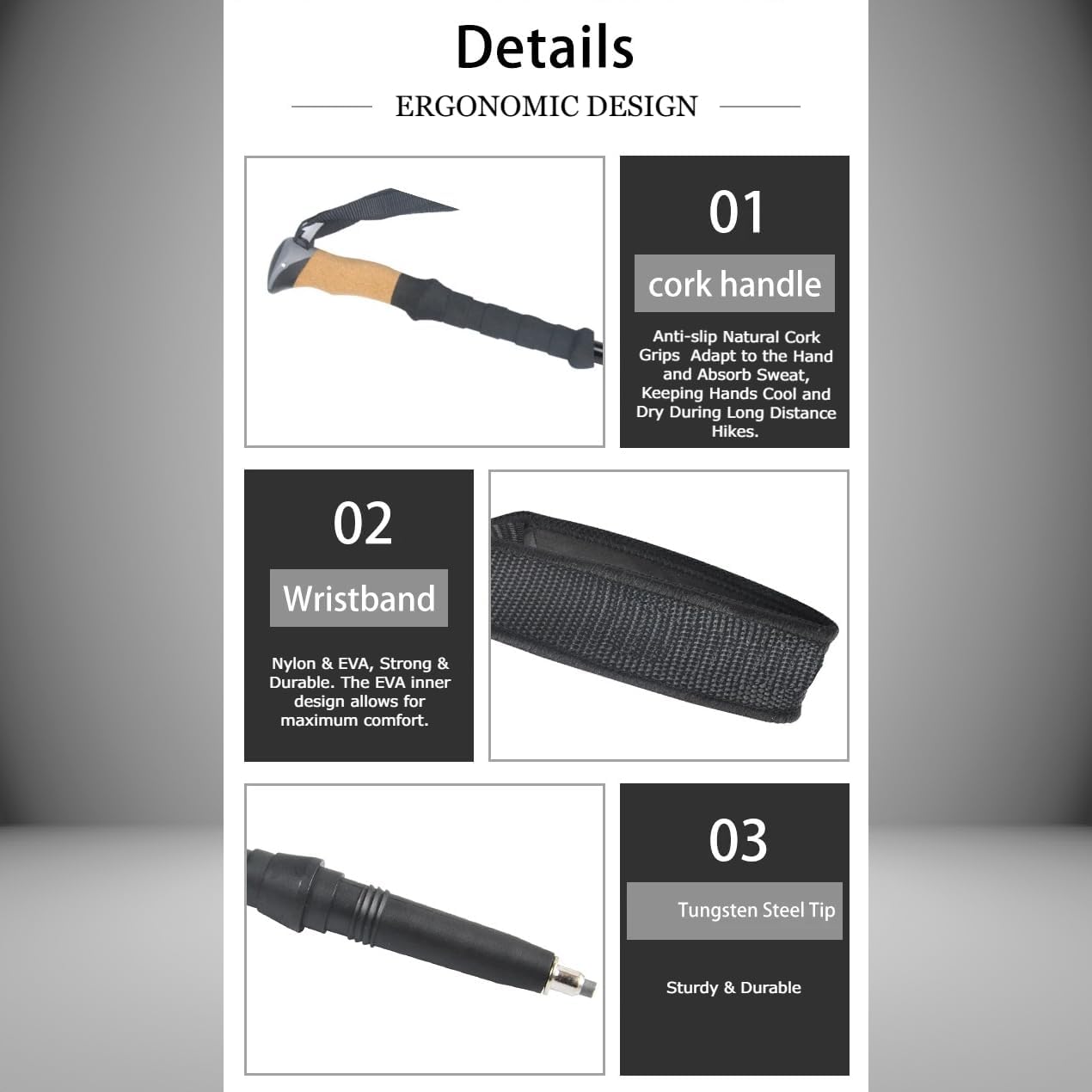 Ultralight Telescopic Trekking Poles | Walking Sticks | Natural Cork Grips | Quick Lock | Nylon Storage Bag Included