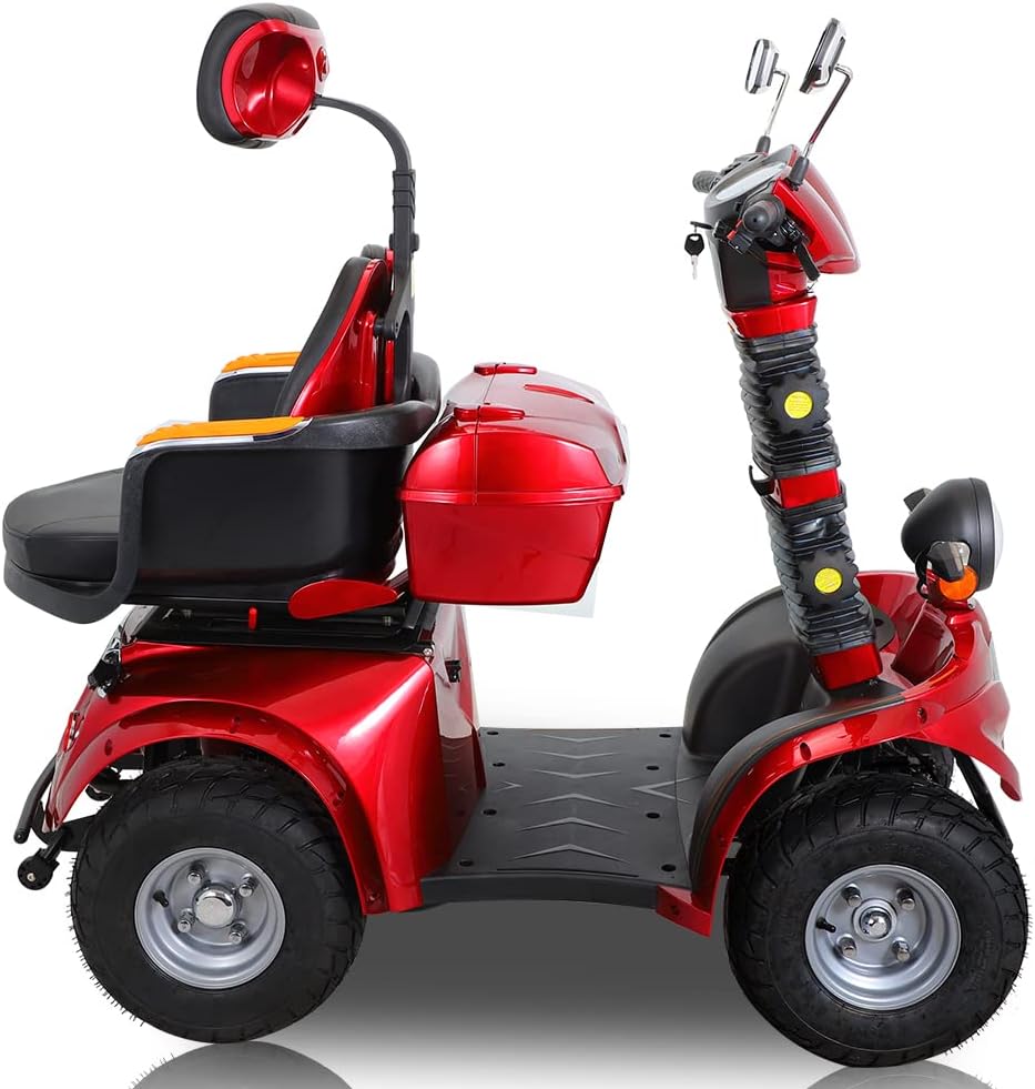 Heavy Duty Mobility Scooters for Seniors & Adults 500lbs Capacity - Electric Powered Wheelchair Device 1000W All Terrain Off Road Scooter Travel, USB Charger Port Remote Key (RED DJD), 1Count