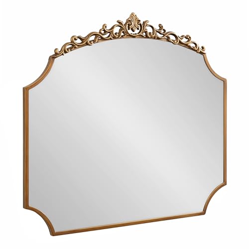 Kate and Laurel Arendahl Ornate Traditional Arched Scallop Mirror, 24 x 36, Antique Gold, Decorative Baroque Style Scalloped Arch Vintage Gold Mirror with Ornamental Crown