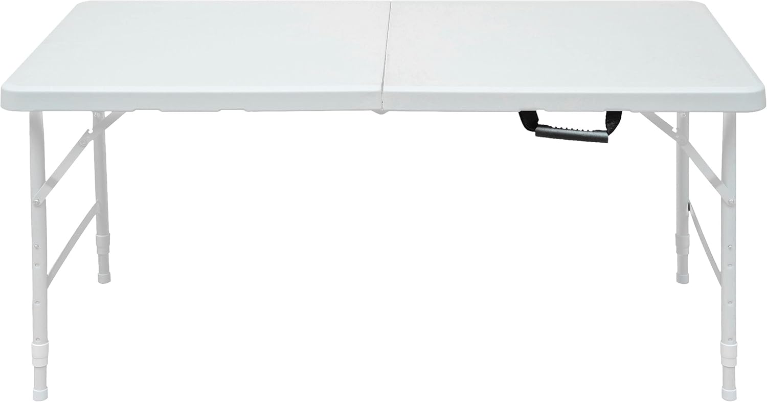 Folding Table 4 Foot Portable, Plastic Foldable Table Adjustable Height with Carrying Handle for Dining, Picnic, Party, Camping