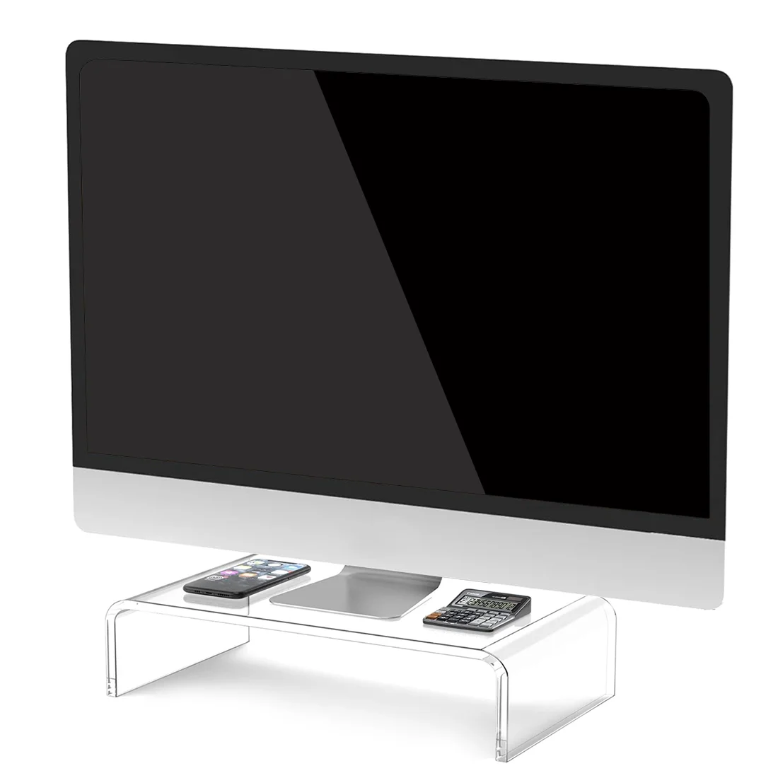 Acrylic Computer Monitor Stands Laptop Riser Extra Storage, Clear Shelf