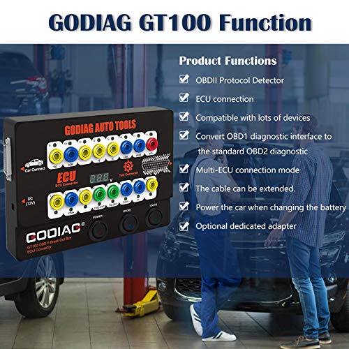 Godiag GT100+ OBDII Breakout Box, Advanced OBD and CAN Protocol Detector for ECU Bench Testing and Car Diagnostics