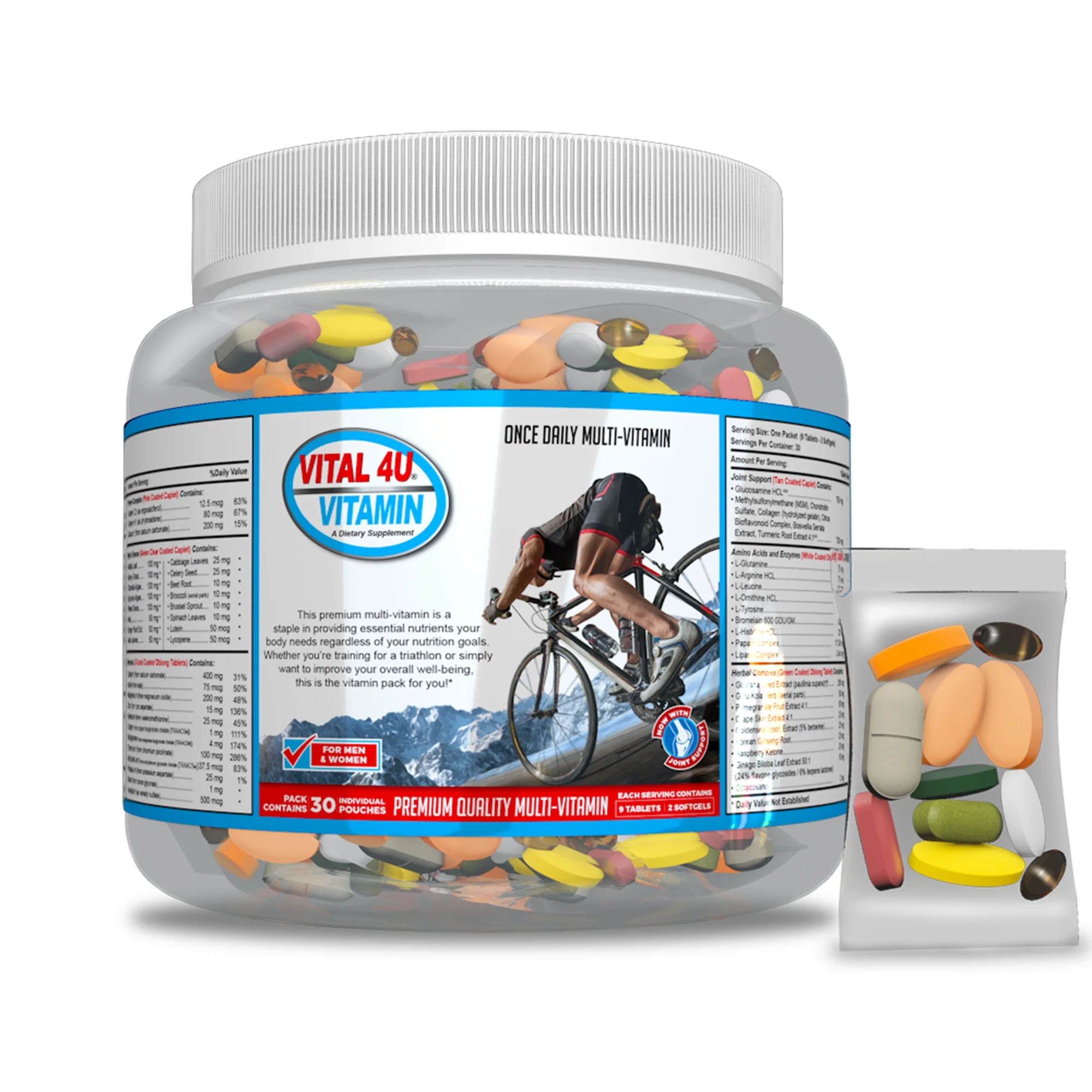 Vital 4U Vitamin Premium Multivitamin for Men and Women with Joint Support, 30 Count