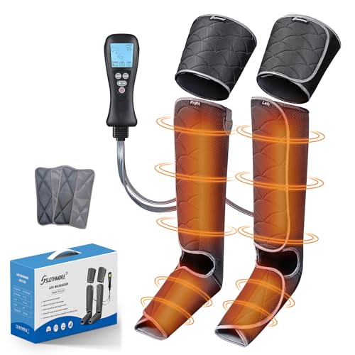 Air Compression Leg Massager with Heat, Foot and Leg Massager for Circulation and Pain Relief, Leg Wraps Massage Boots Machine for Home Use with Portable Handheld Controller - 2 Modes & 2 Intensities