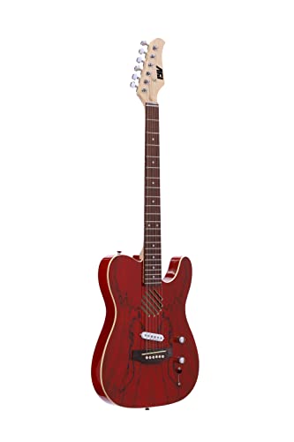 IYV 6 String IYV-ITAP-200 Hollow Semi-Aucoustic Electric Guitar, Trans Red, Right, ITAP-200