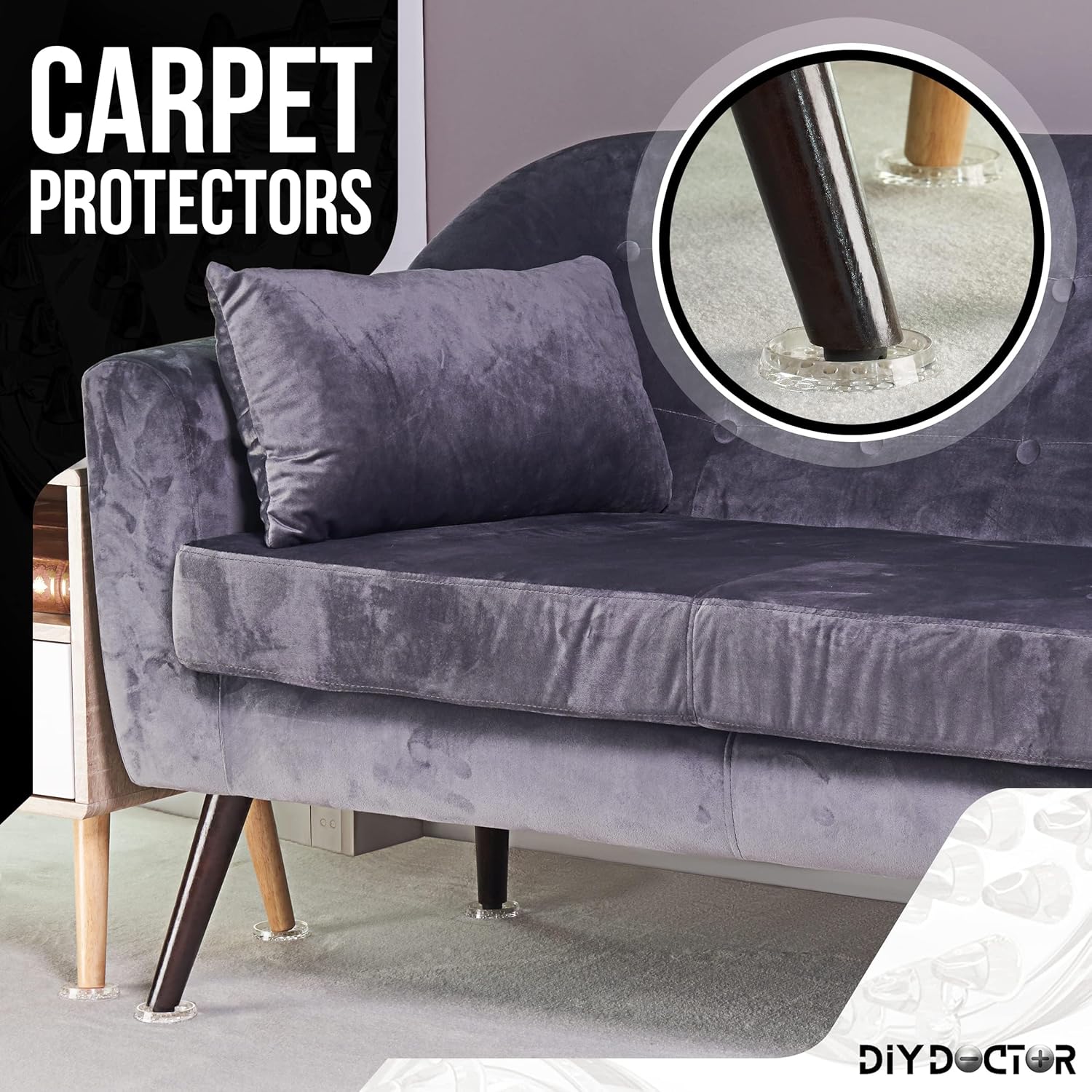 DIY Doctor Furniture Caster Cups - Furniture Coasters for Heavy Furniture - Carpet Protectors for Furniture Legs - Carpet Savers - 53 Spikes on Each Cup - Pack of 8