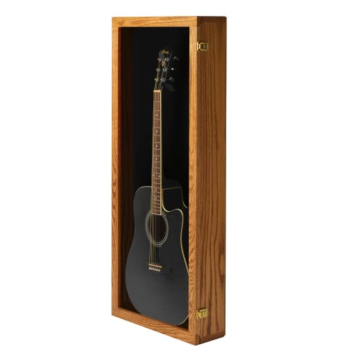 Acoustic Guitar Display Case - Acrylic Acoustic Guitar Case - Guitar Display Case Wall Mount, Guitar Wall Case Made from Hardwood Frame & Clear Acrylic | Natrual Oak