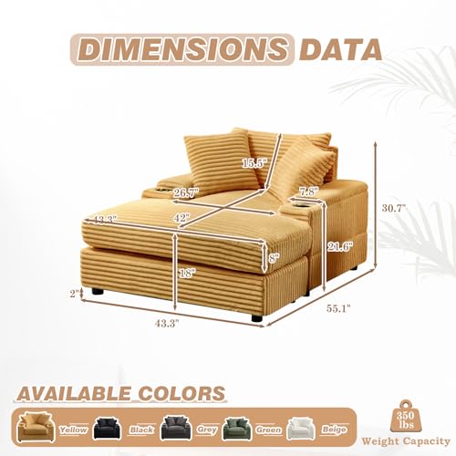 Oversized Chaise Lounge Chair Indoor with Ottoman,43.3