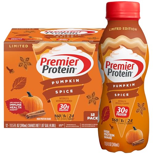 Premier Protein Shake Limited Edition 30g 1g Sugar 24 Vitamins Minerals Nutrients, Pumpkin Spice, 11.5 Fl Oz (Pack of 12) Artwork Case - Packaging May Vary