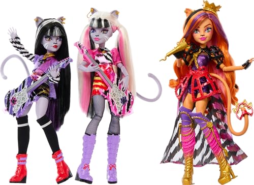 Mattel Monster High Dolls, the Hissfits Band three-Pack With Toralei Stripe, Meowlody And Purrsephone