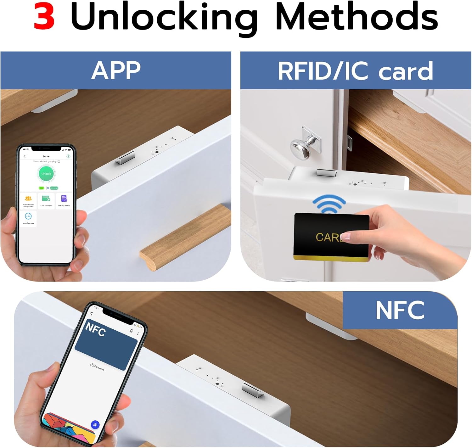 RFID Child Proof Cabinet Locks - Hidden Safe DIY Smart Magnetic Lock - Keyless Electronic with Bluetooth Child Locks for Cabinet Drawer Locker Cupboard Closets