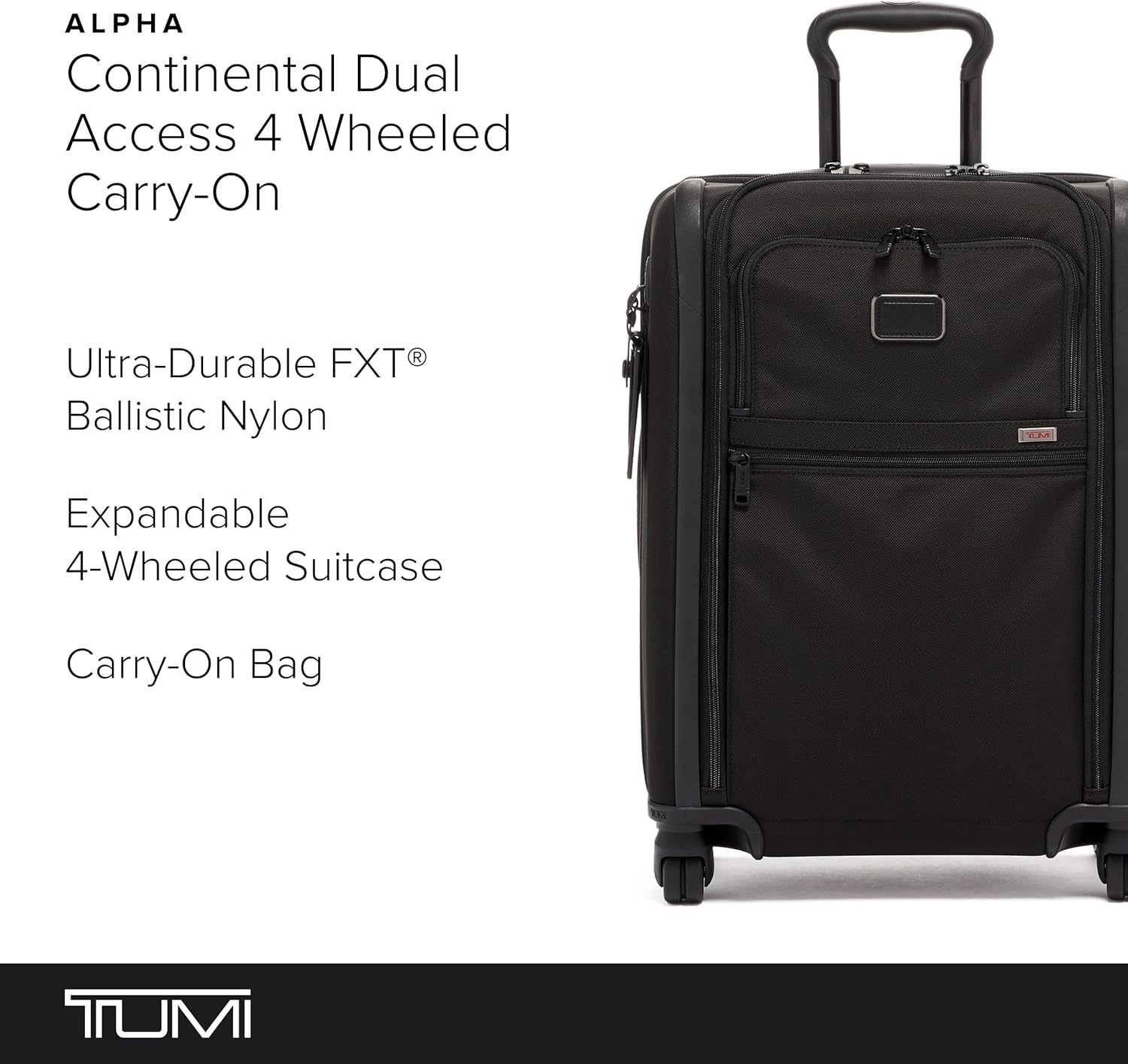 TUMI - Alpha Continental Dual Access 4-Wheeled Carry-On Luggage - Rolling Suitcase for Men and Women - Luggage Carry-On with 4 Spinner Wheels - Rolling Luggage with Security Zippers - Black