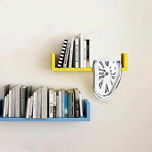 Creative Dali Watch Melting Clock Surrealistic Table Shelf Desk Fashion Melted Clock Salvador Dali Distorted Clock Home Decoration (Silver)
