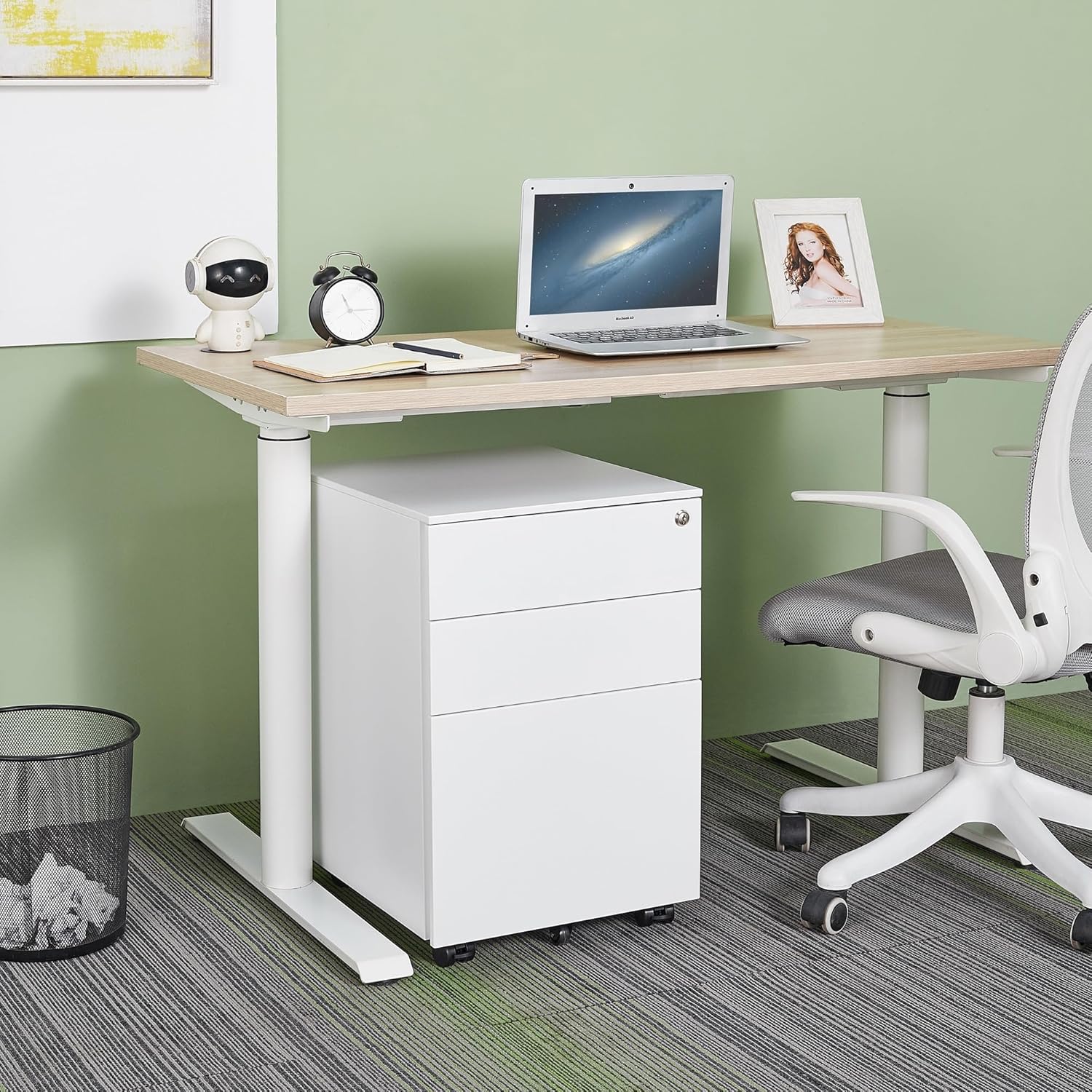 3 Drawer Mobile File Cabinet with Lock Steel for Legal/letter/a4/f4 Size Fully Assembled Include Wheels White Modern Contemporary Metal Locking