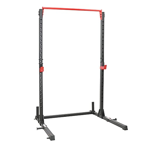 Sunny Health & Fitness Power Cage and Squat Rack In High Weight Capacity with J-Hooks, Adjustable Pull Up Bar, Weight Plate Holders, Resistance Band Posts