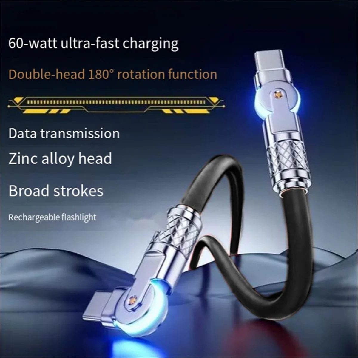 Type-C to Type-C 180° Swivel Double Elbow Mech Data Cable Fast Charging & Data Transfer Cable for Laptops and Tablets 2m,1 * Data Cable