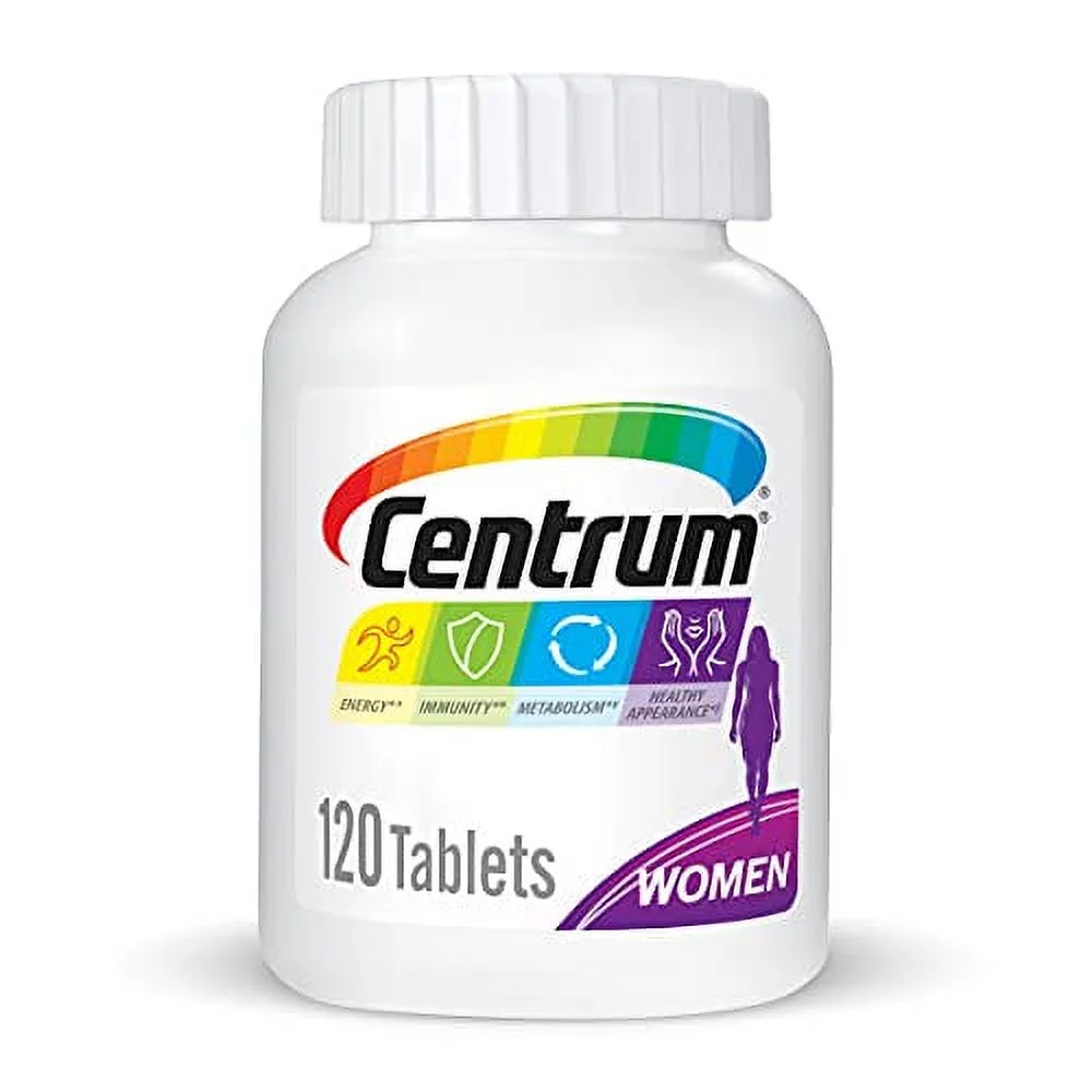 Centrum Multivitamin for Women, Multivitamin/Multimineral Supplement with Iron, Vitamin D3, B Vitamins and Antioxidant Vitamins C and E, Gluten Free, Non-GMO Ingredients - 120 Count