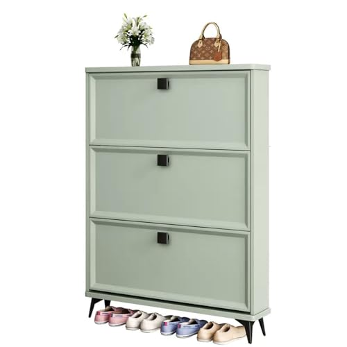 Shoe Cabinet with 3 Flip Drawers, Slim Shoe Storage Cabinet, Free Standing Hidden Narrow Shoe Rack Shoe Organizer for Entryway/Hallway/Closet(Gray,70 * 18 * 118cm)