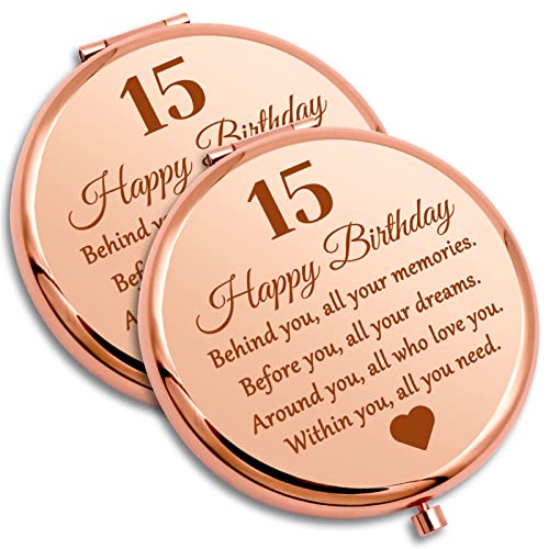 15 Years Old Girls Gifts 15th Birthday Gifts for Girls Compact Mirror 15th Gifts for Teen from Mom Sweet 15 Gifts Happy 15th Birthday Gifts for Daughter Sister Niece Turning 15 Folding Makeup Mirror