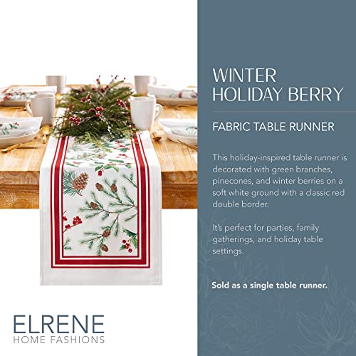 Elrene Home Fashions Winter Holiday Berry Bordered Tablecloth, Decorative Christmas Table Cover, 60