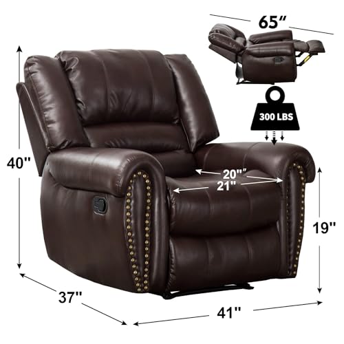 CANMOV Leather Recliner Chair Set of 2, Classic and Traditional Manual Recliner Chair with Comfortable Arms and Back,Manual Single Recliner Sofa for Living Room, Nut Brown