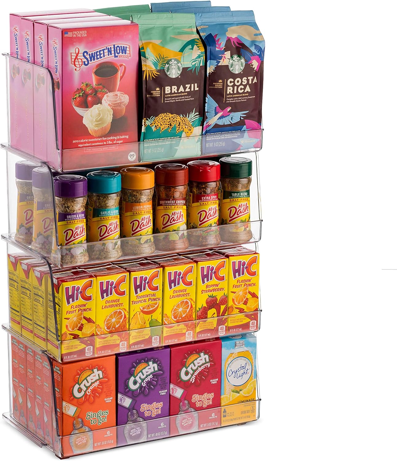 Set Of 4 Clear Pantry Organizer Bins Stackable Household Plastic Food Storage Basket with Wide Open Front for Kitchen, Countertops, Cabinets, Refrigerator, Freezer, Bedrooms, Bathrooms - 12