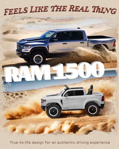 12V Licensed Ram 1500 Ride on Toy for Kids, Toddler Ride on Pickup Truck with Parent Remote Control, Electric Car for Kids with Truck Bed Storage, 3 Point Safety Belt (Black)