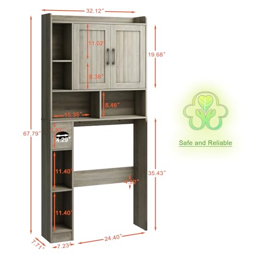 Over The Toilet Storage Cabinet, Farmhouse Storage Cabinet Over Toilet with Sliding Doors，Home Space-Saving Toilet Rack, for Bathroom, Restroom, Laundry