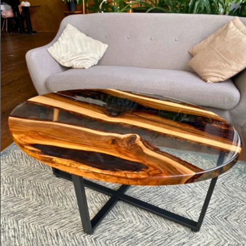 NAV KONST Customized Oval epoxy Resin Solid Wood Opaque Table, Dining Table, Living Room Table, Wooden Epoxy Coffee Table, Side Table Size: 24