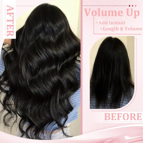 Clip in Hair Extensions Real Human Hair, Remy Human Hair Clip in Extensions Double Weft Seamless Clip ins Hair Extension for Women Balayage Natural Black Mixed Chestnut Brown 16 Inch 2.8oz/80g