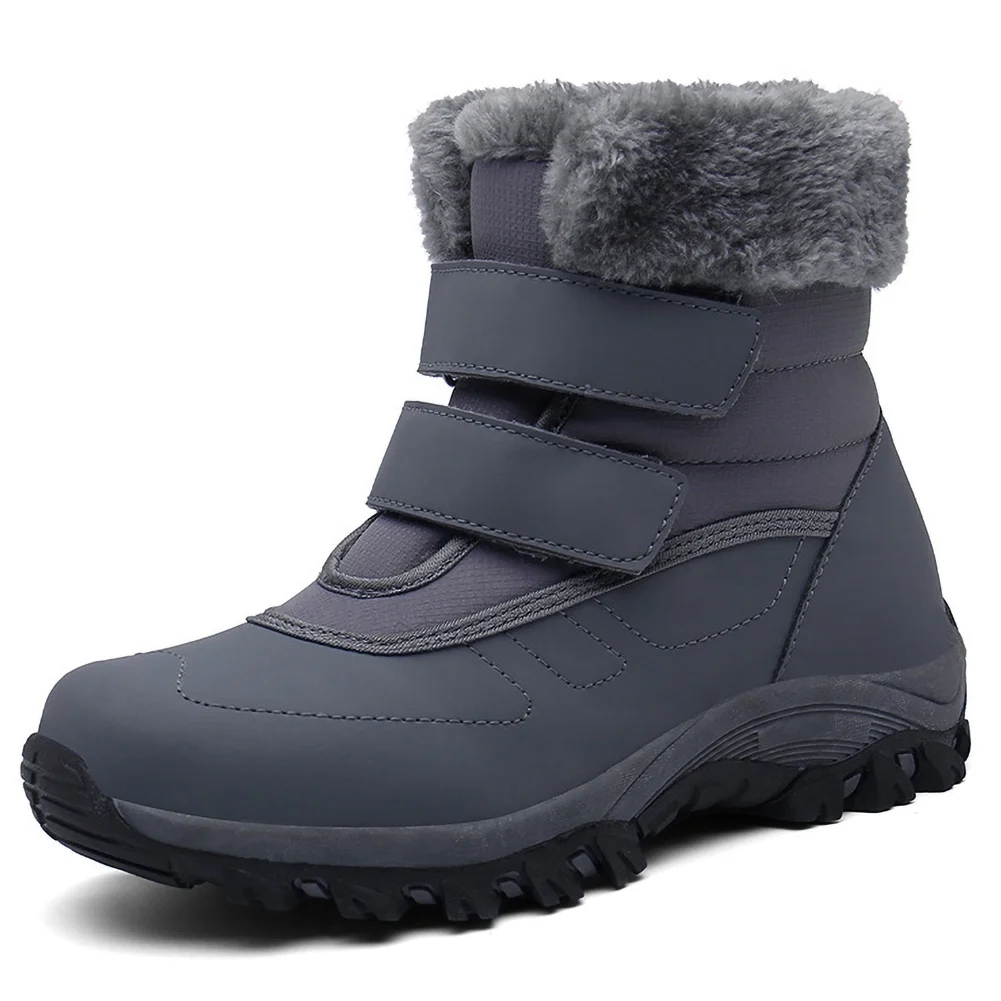 Women's Winter Snow Boots Warm Thickened Faux Fur Lined Waterproof Outdoor Booties Hook and Loop Walking Shoes