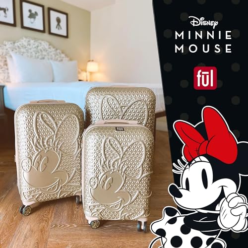FUL Disney Minnie Mouse 25 Inch Rolling Luggage, Textured Hardshell Suitcase with Wheels, Rose Gold